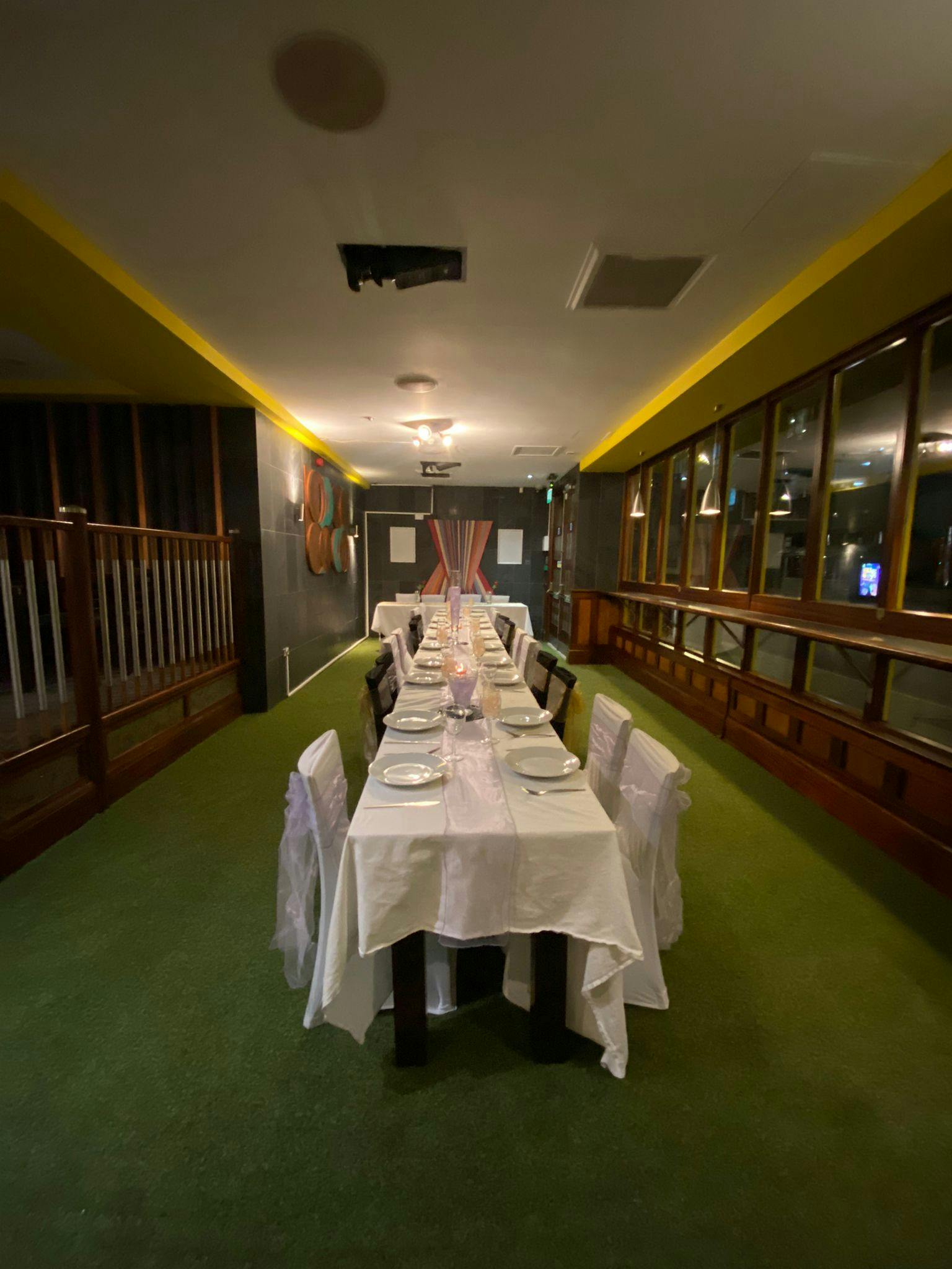 Private dining setup with elegant table for intimate gatherings and corporate events.