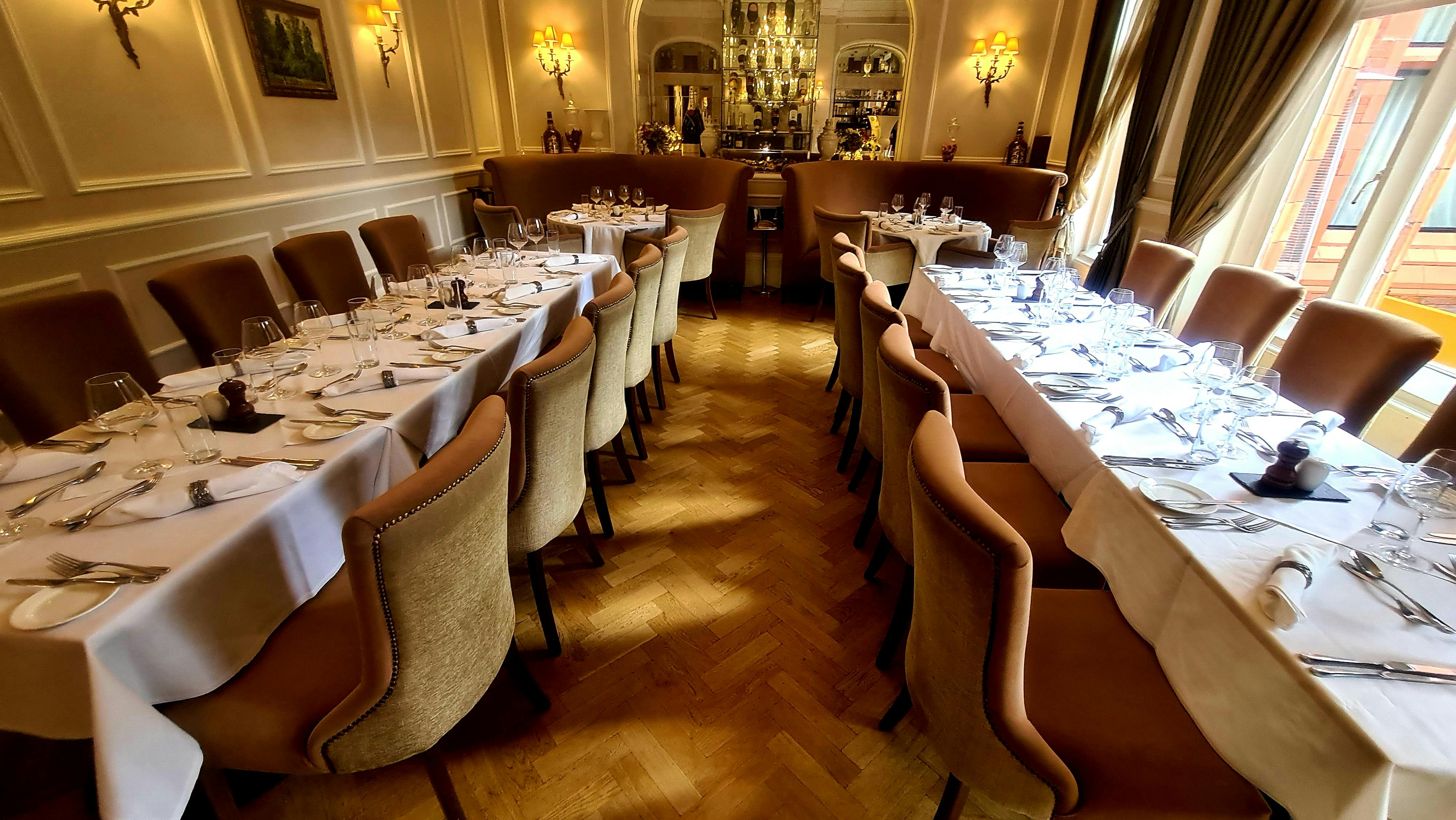Elegant dining room at The Melody Restaurant, ideal for corporate dinners and gatherings.