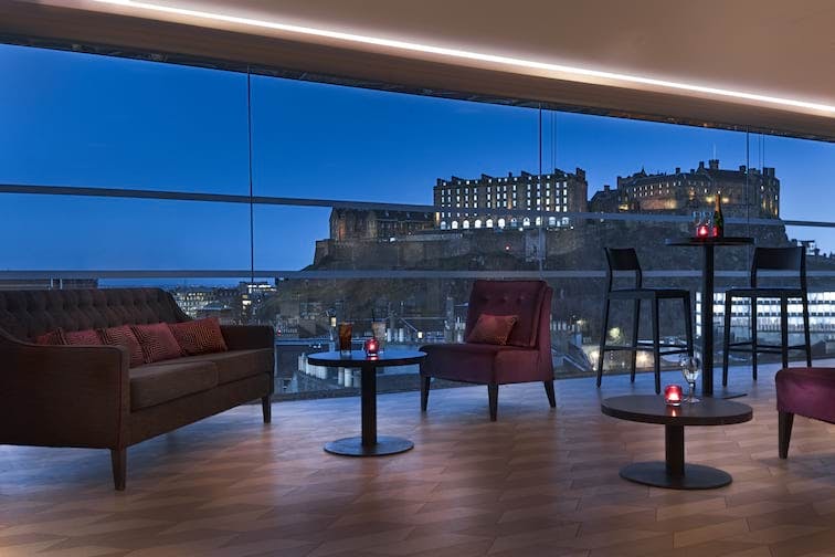 Penthouse event space at DoubleTree by Hilton, featuring views of Edinburgh Castle.