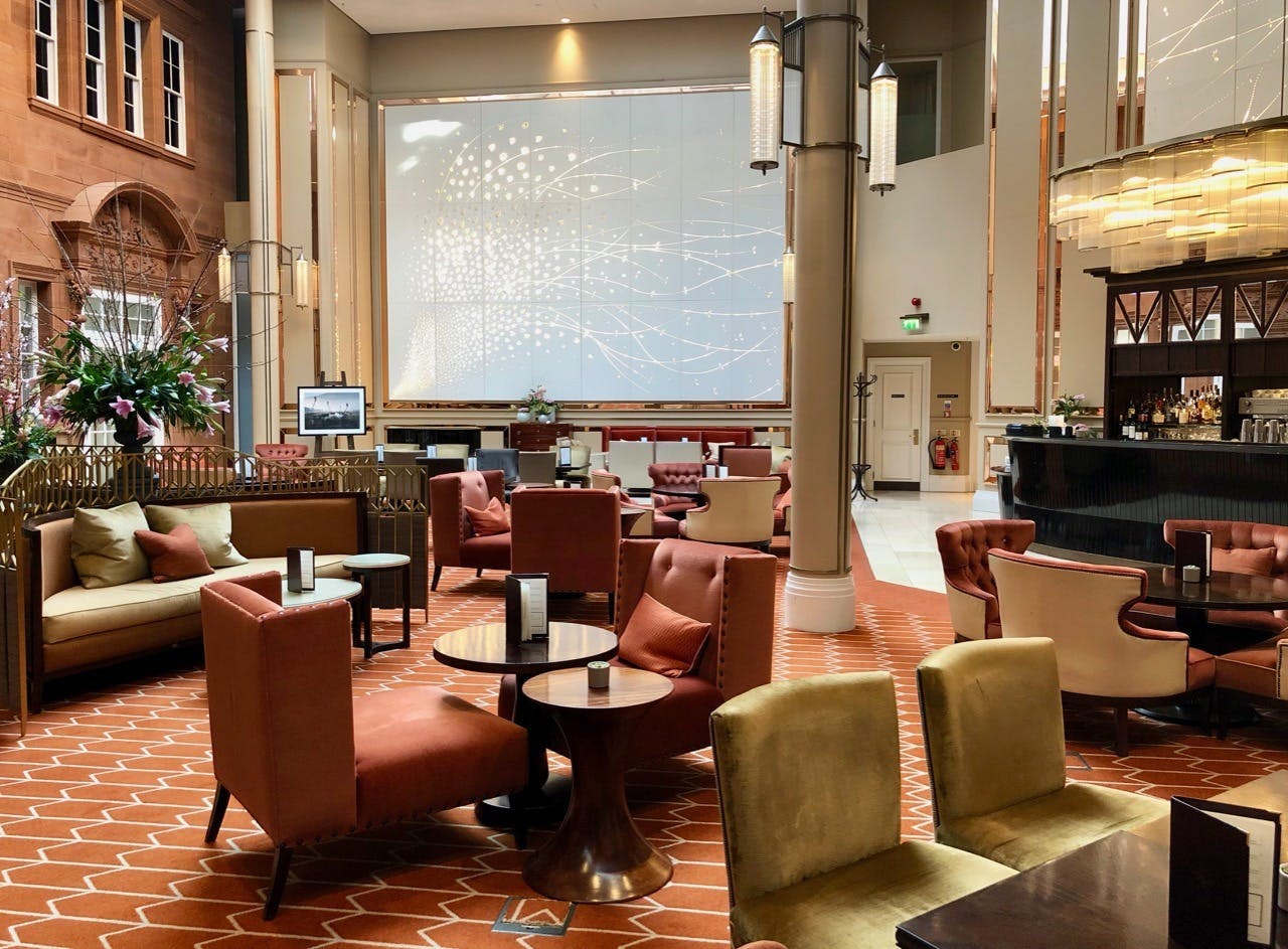 Peacock Alley lounge at Waldorf Astoria Edinburgh, ideal for networking events and meetings.