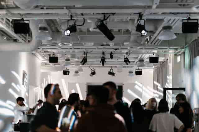 Industrial-chic Main Space at Broadwick Studio with theatrical lighting for networking events.