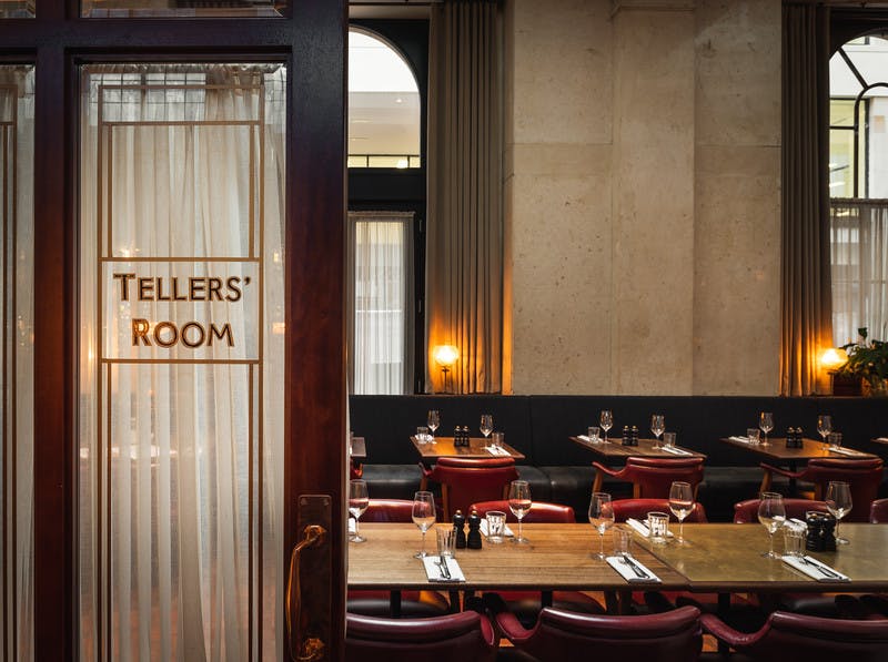 Elegant Tellers Room in Hawksmoor Edinburgh, perfect for upscale corporate dinners and events.