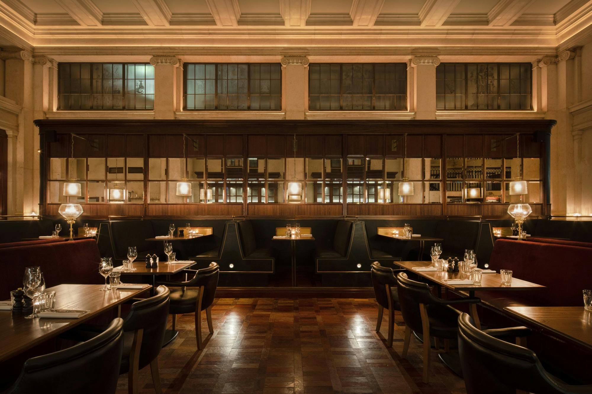 Sophisticated dining space in Hawksmoor Edinburgh, perfect for corporate dinners and gatherings.