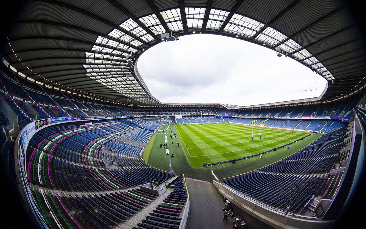 Murrayfield Stadium: empty venue with open roof for sports and corporate events.