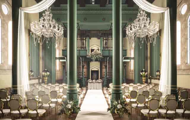 Bridal Suite at Dalton Old Pump House with elegant chandeliers, perfect for weddings.