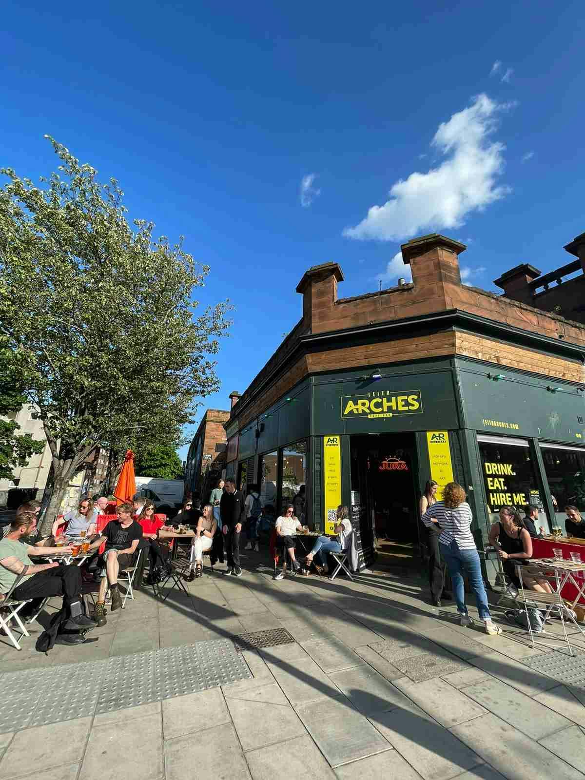 Outdoor bar at Leith Arches, perfect for summer parties and networking events.