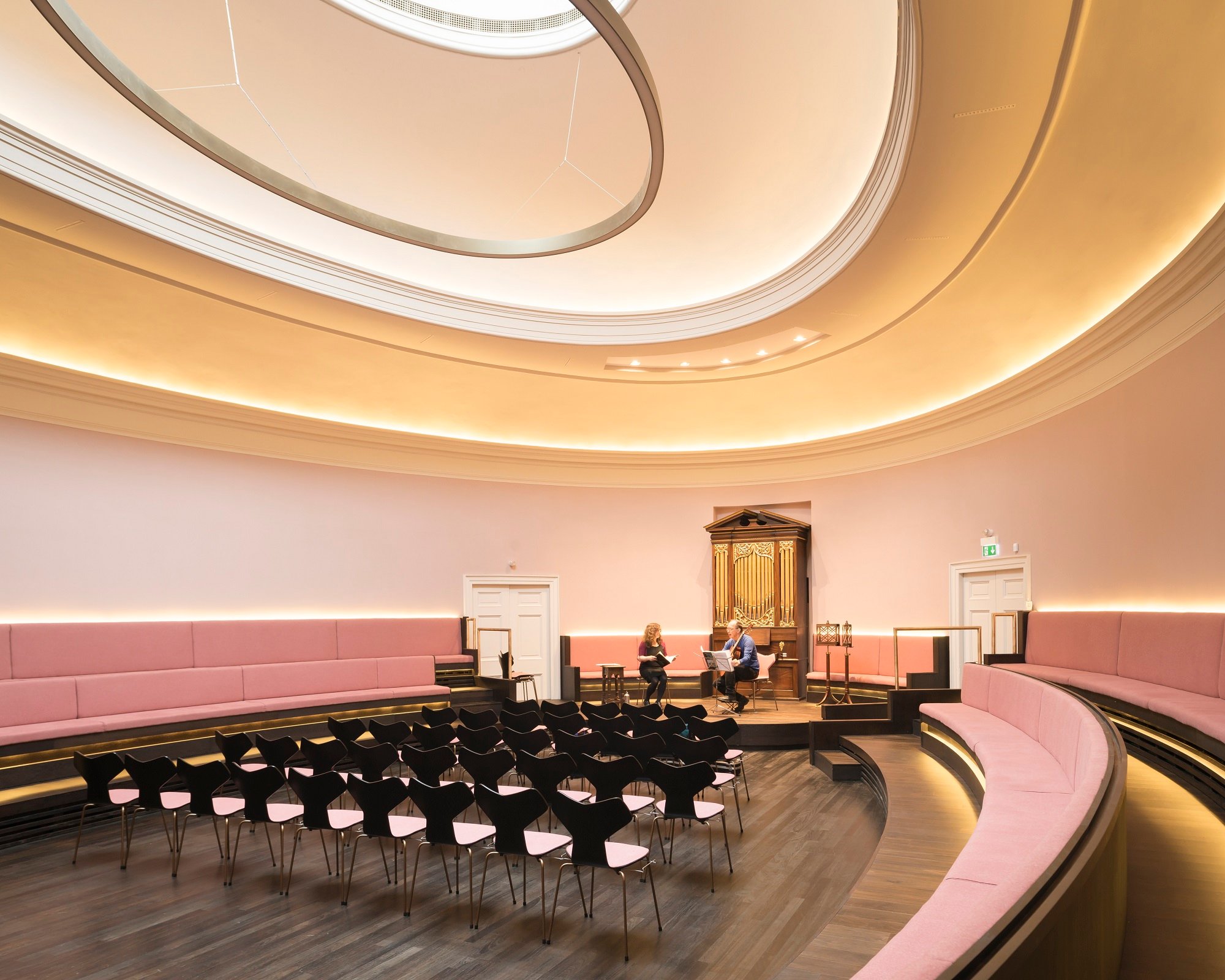 Modern event space in Laigh Hall, St Cecilia's Hall, ideal for workshops and meetings.