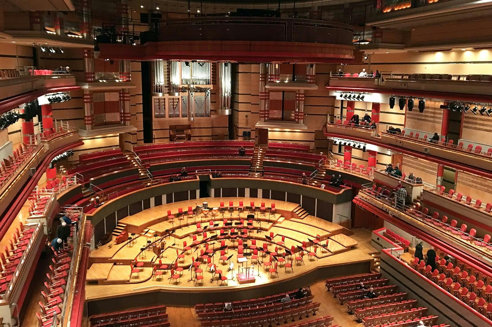 Symphony Hall auditorium with tiered seating, ideal for concerts and conferences.