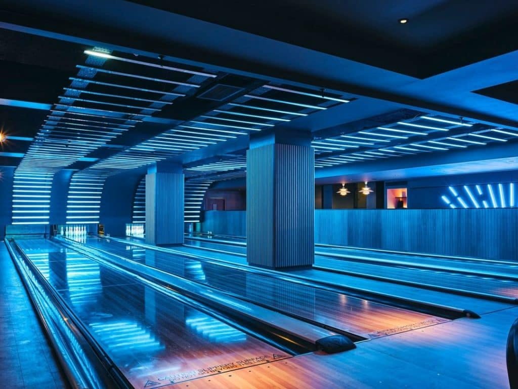 Modern bowling alley in VEGA Glasgow, ideal for corporate events and team-building activities.