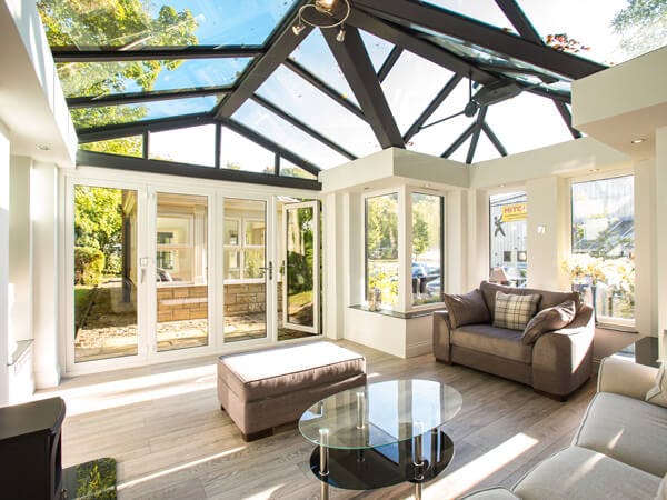 Bright Conservatory meeting space in BMA Scotland with large windows for collaboration.