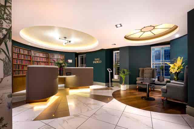 Stylish Inigo Edinburgh meeting room lobby with modern decor, ideal for events and networking.