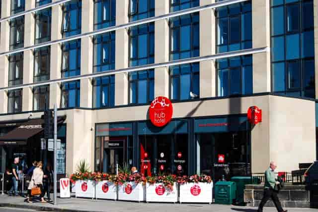 Modern Haymarket Hub Hotel exterior, perfect for corporate meetings and events.