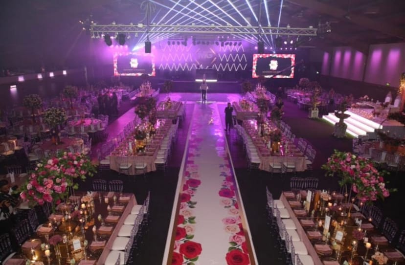 Elegant banquet setup at Rainton Arena for a gala or awards ceremony.