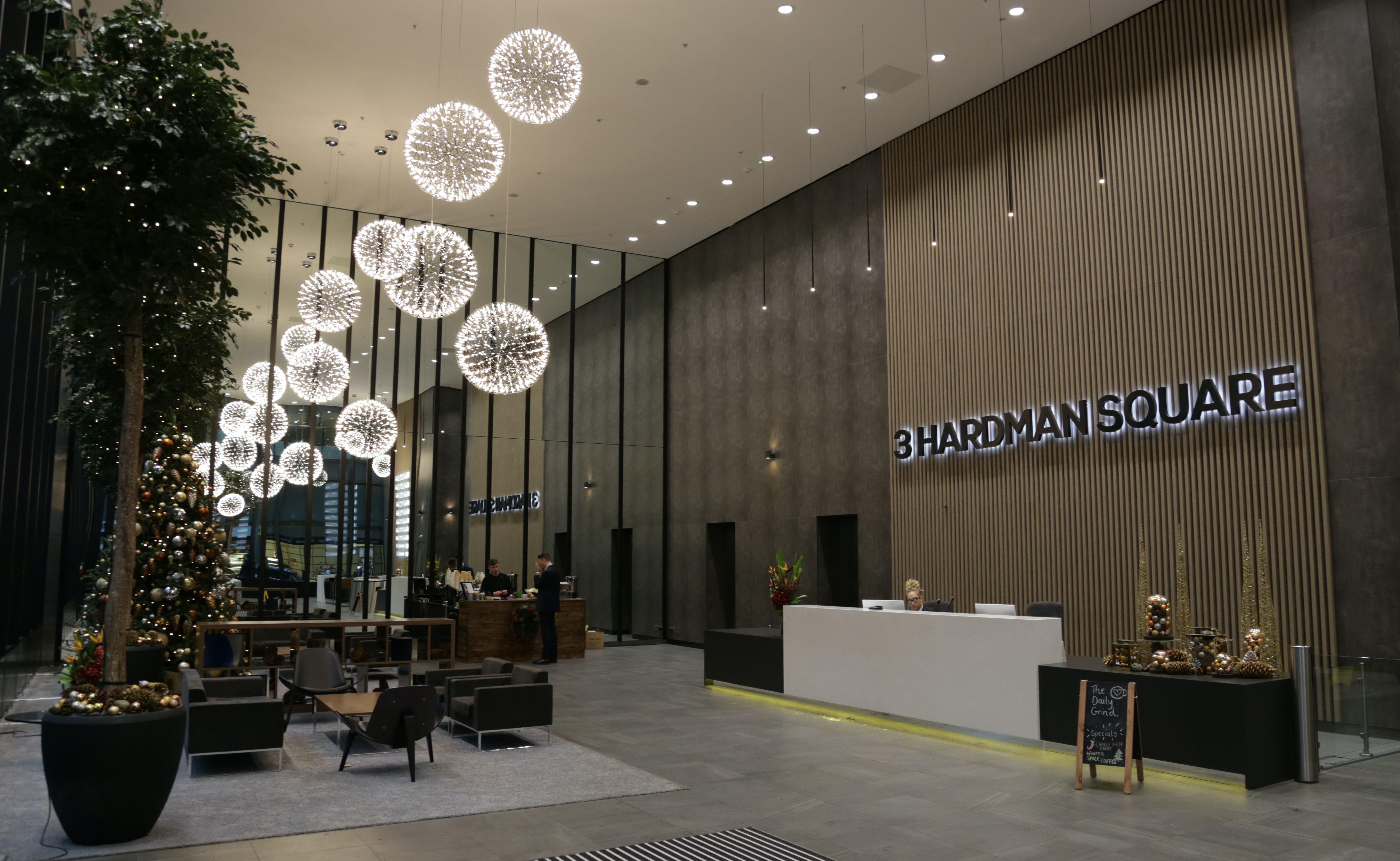 Spinningfields Suite lobby, modern design for upscale meetings and events in Manchester. - Banner