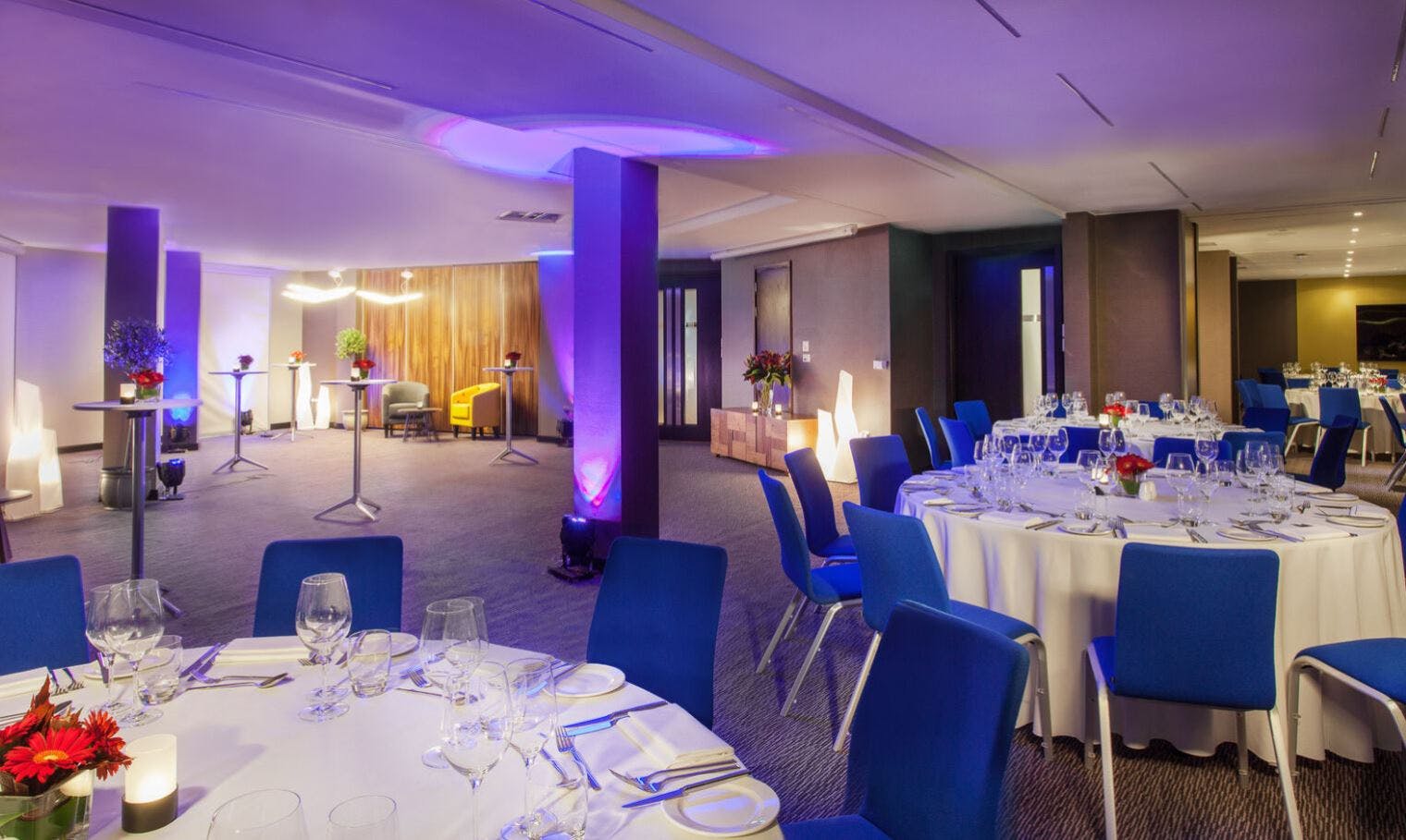 Elegant event space in Marlowe with fine dining setup for corporate events and galas.