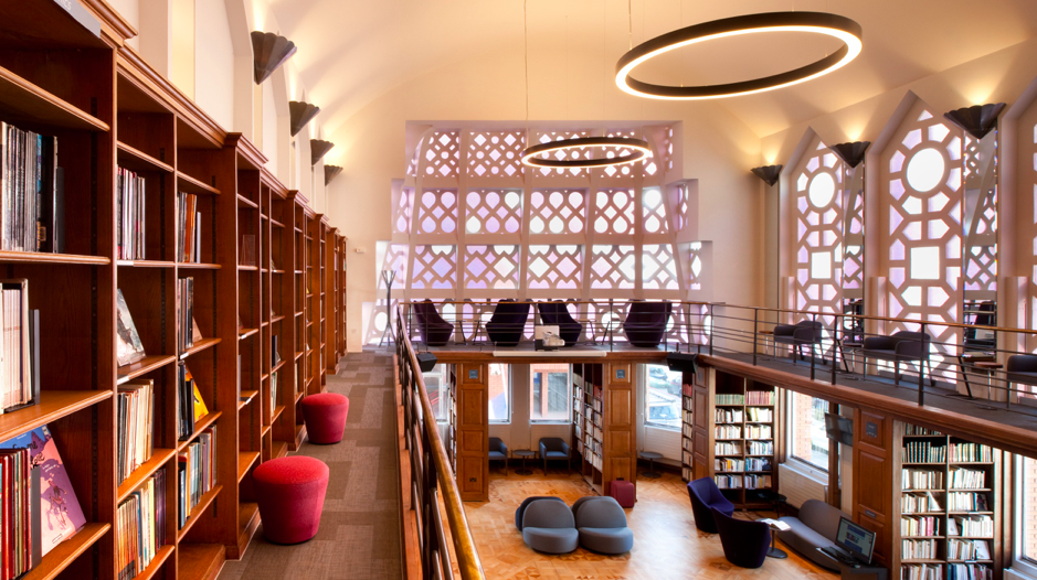 Art Deco library with high ceilings, perfect for workshops and networking events. - Banner