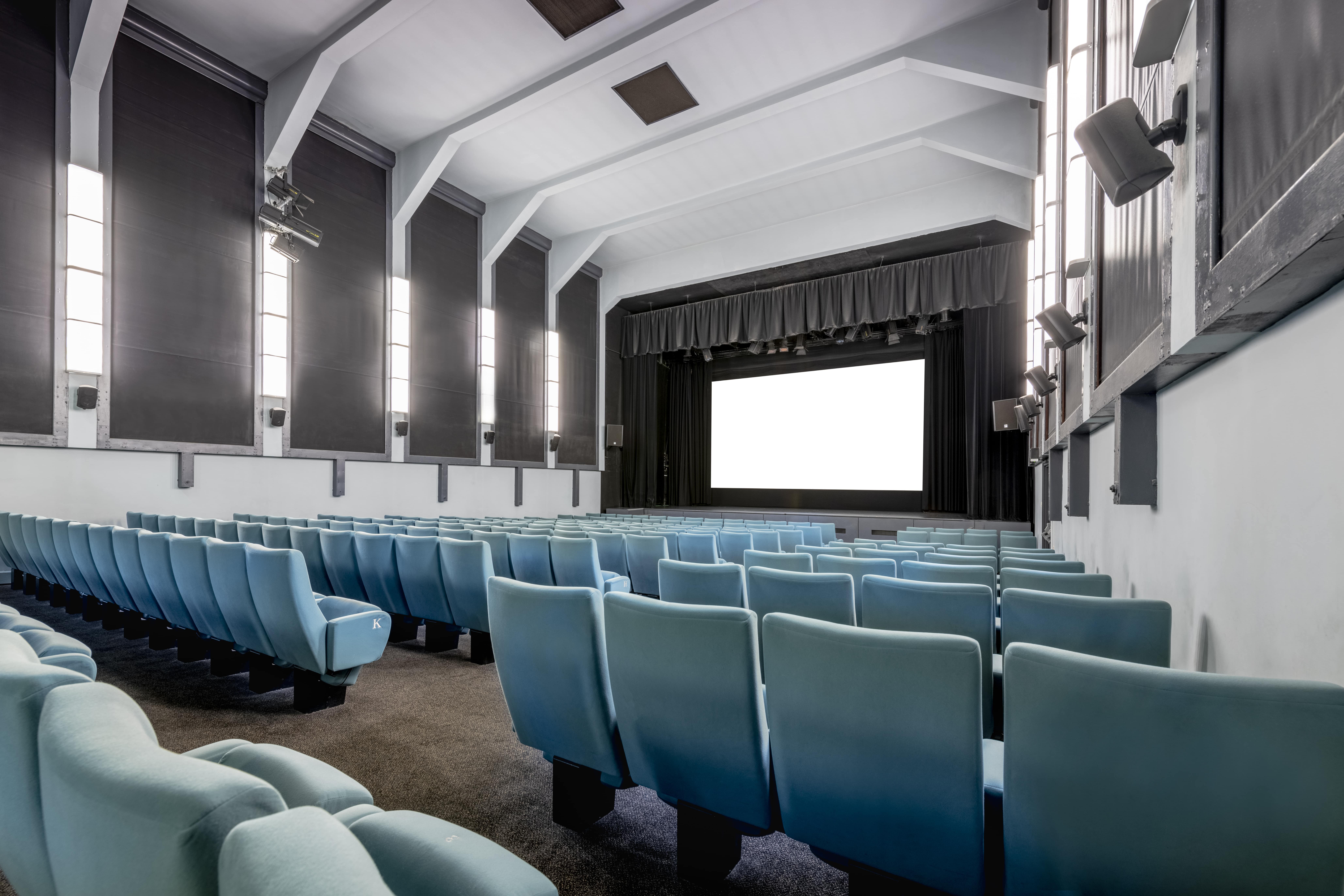 Ciné Lumière event venue with tiered seating, ideal for presentations and screenings. - Banner