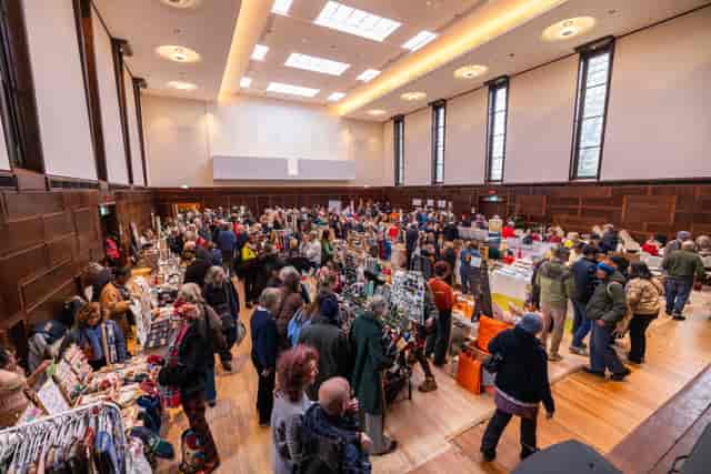 Hornsey Town Hall ballroom marketplace: historic venue for trade shows and pop-up events.