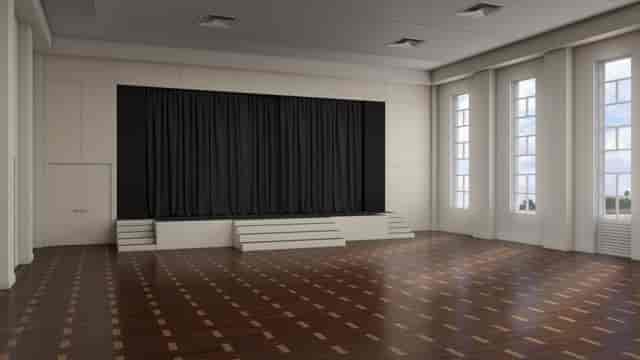 Spacious Gartensaal venue with natural light, ideal for conferences and performances.