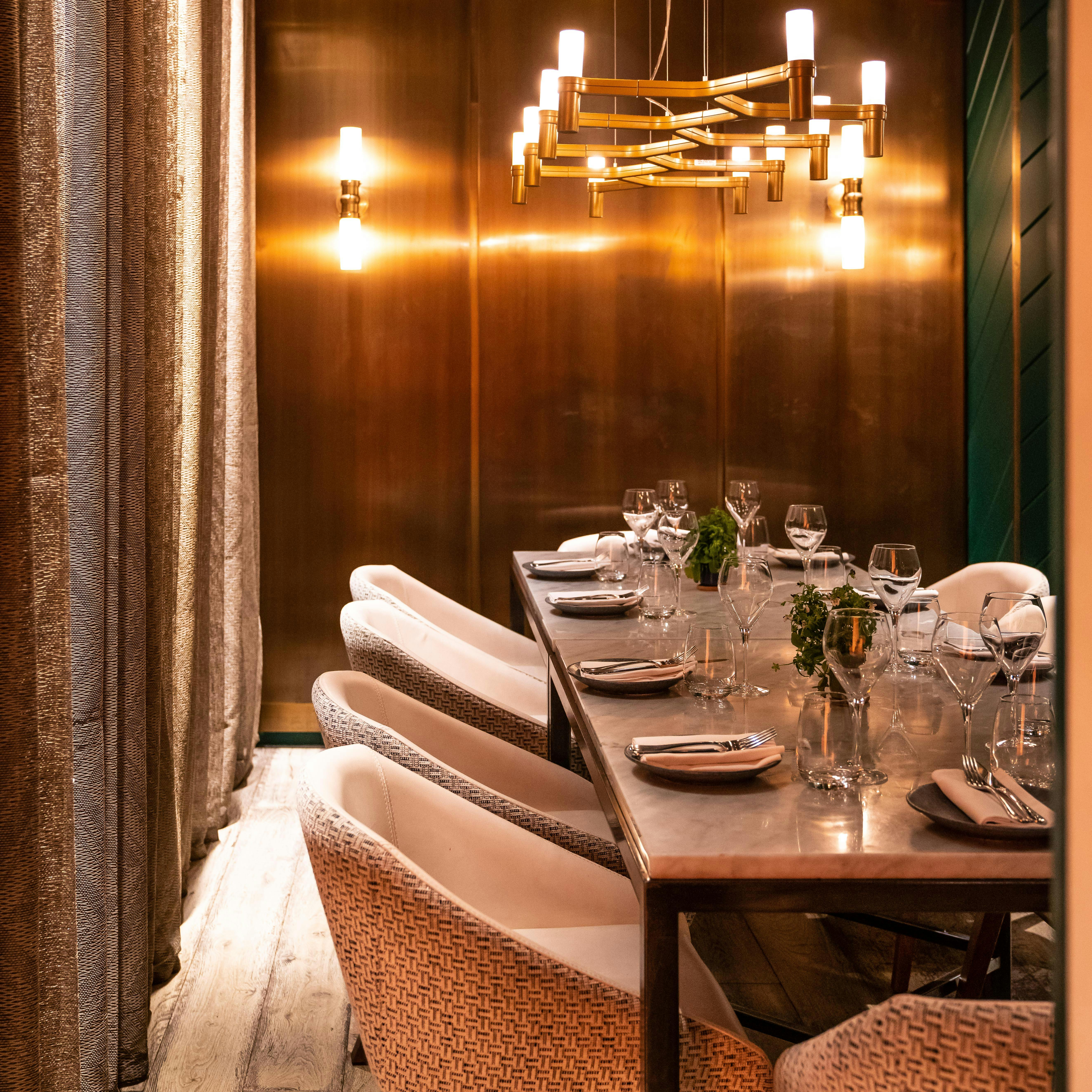 Elegant private dining room in Farzi London, ideal for upscale events and corporate gatherings.