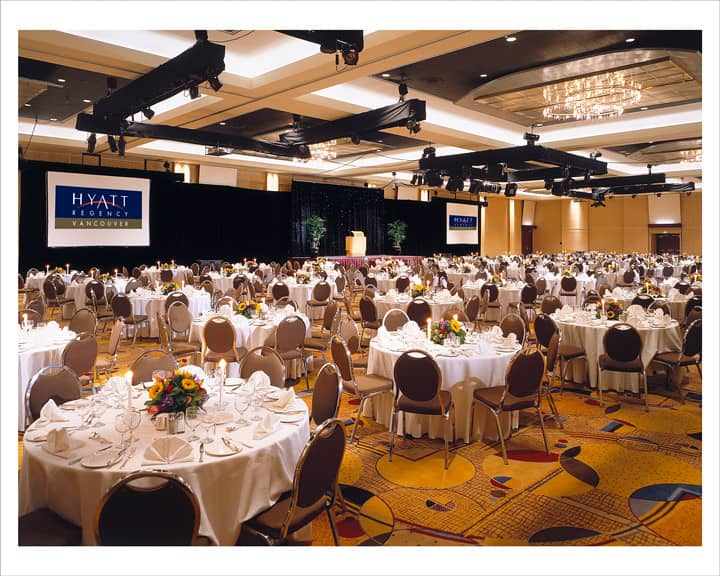 Regency Ballroom at Hyatt Regency Vancouver, elegant banquet hall for conferences and gala dinners.