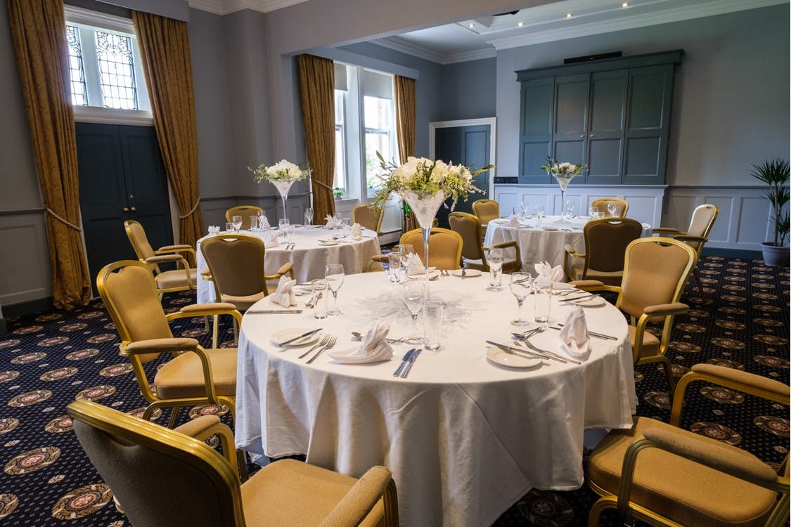 Elegant event space in Bracebridge Room, Moor Hall Hotel for corporate meetings and dinners.