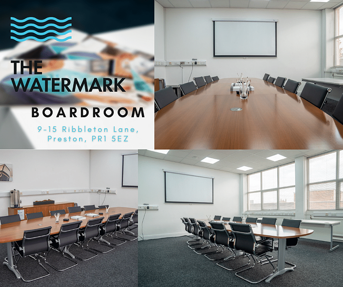 Modern boardroom with polished table, ideal for corporate meetings and events. - Banner