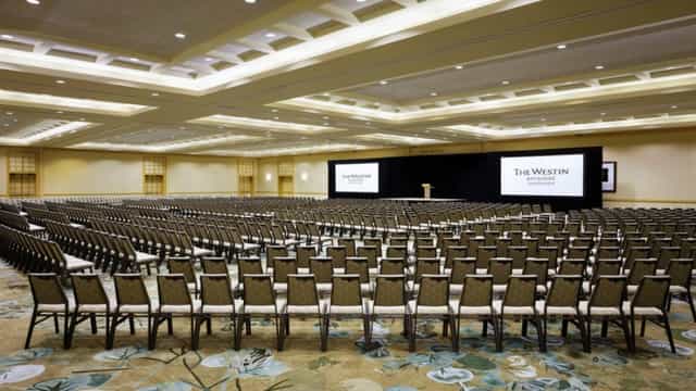 Bayshore Grand Ballroom with elegant decor, ideal for corporate conferences and seminars.