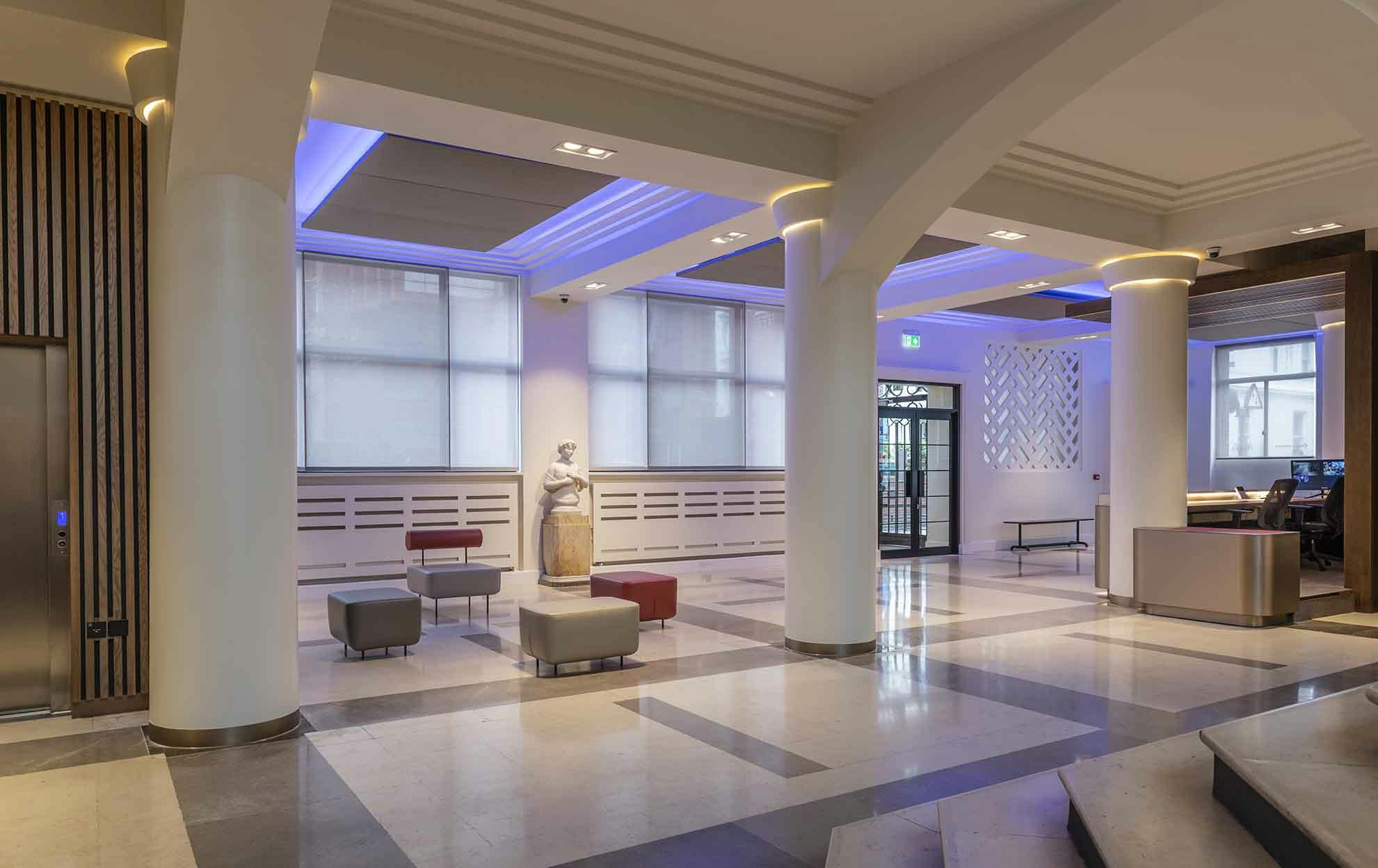 Modern lobby at Institut français du Royaume-Uni, ideal for events and networking.