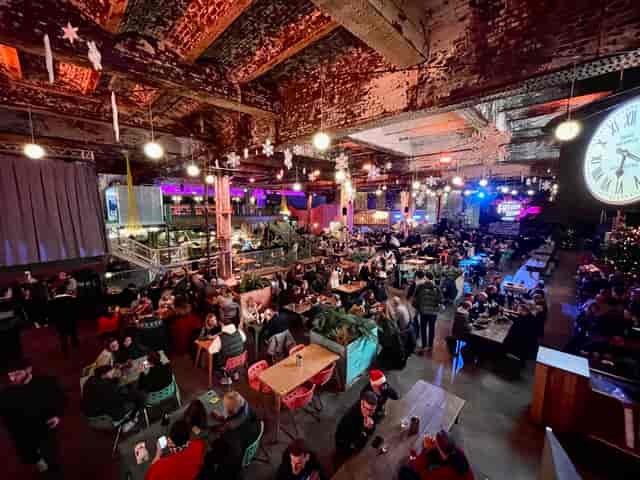 Vibrant Food Hall at Escape to Freight Island, perfect for networking and celebrations.
