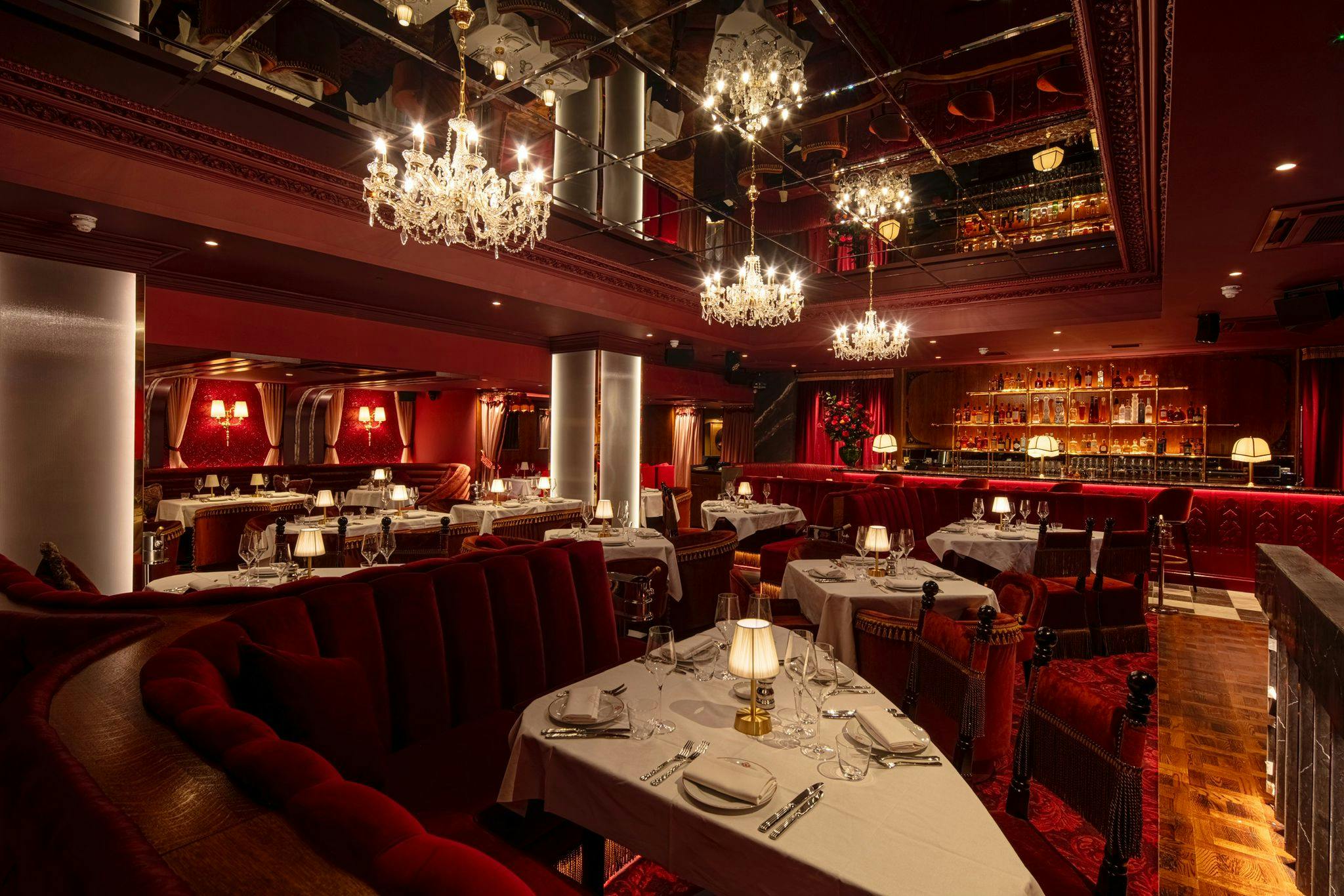 Elegant restaurant interior with plush seating for upscale events and intimate gatherings.