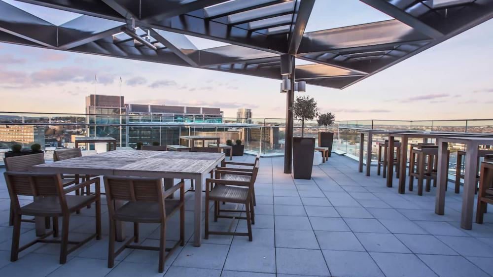 Sky Bar 9 at Hilton London Wembley, stylish rooftop venue for unique receptions and gatherings. - Banner