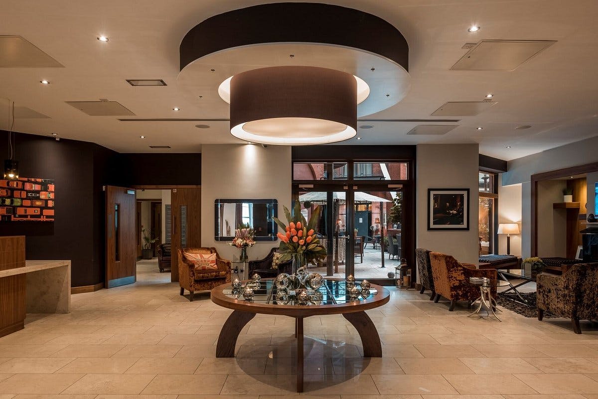 Stylish function room lobby in The Chambers Leeds, perfect for events and conferences.