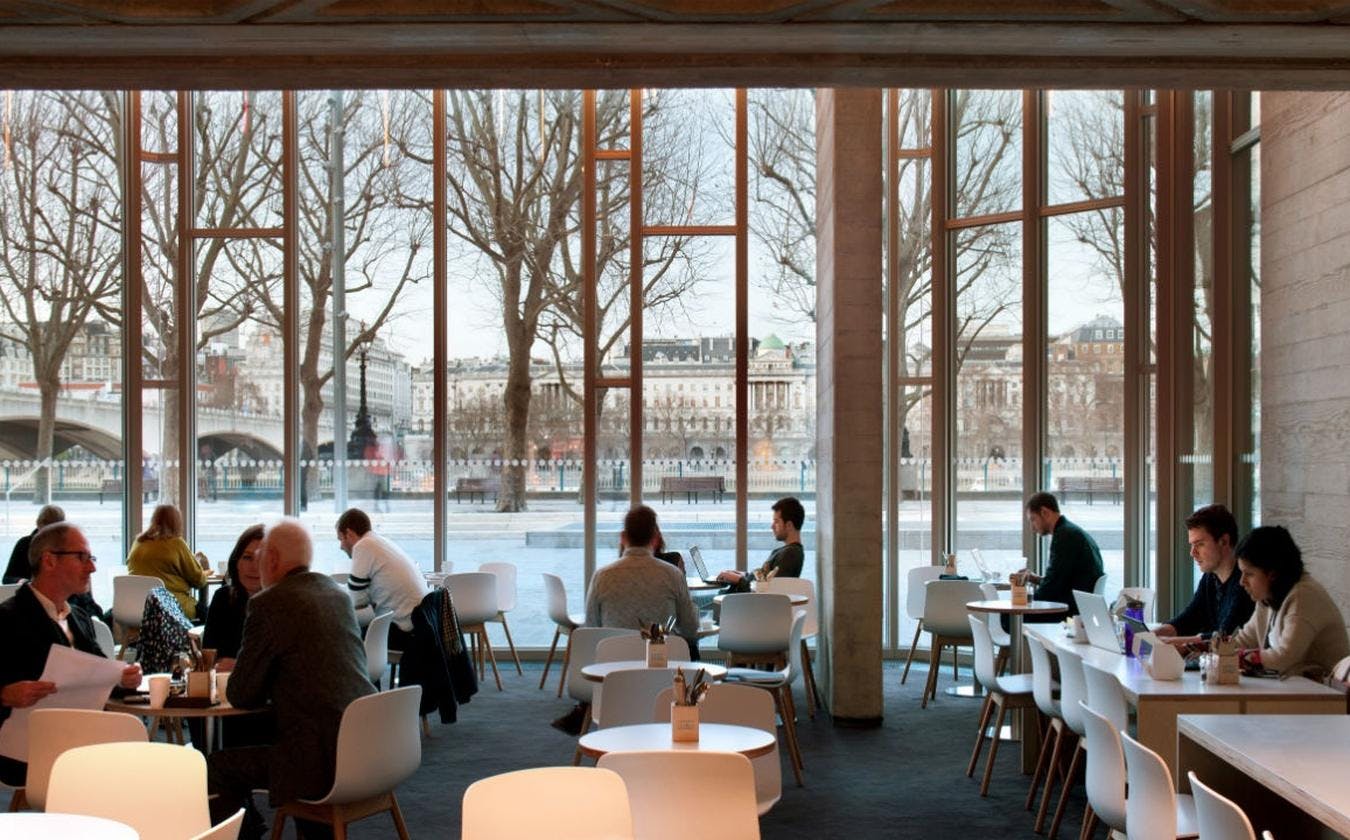 Atrium Café at National Theatre: modern venue with large windows for events and meetings.