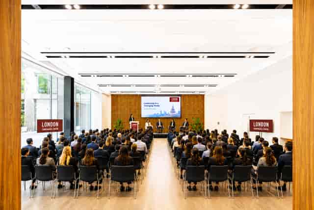 Grand Hall theater-style seating for professional conference and speaker panel events.