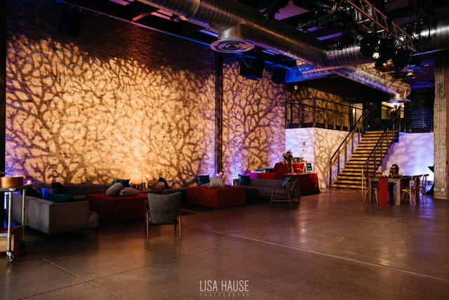 Versatile event space at 800 Congress with creative lighting for networking and gatherings.