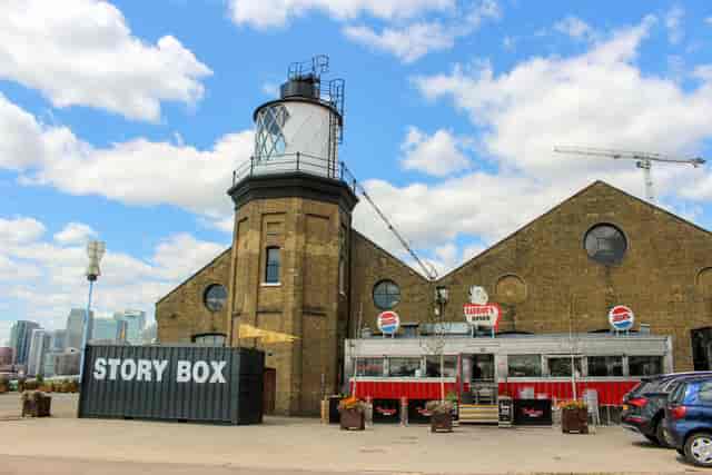 Music Boxes at Trinity Buoy Wharf: industrial venue with lighthouse for events.
