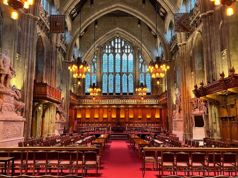 Great Hall venue with soaring ceilings, ideal for conferences and elegant receptions.