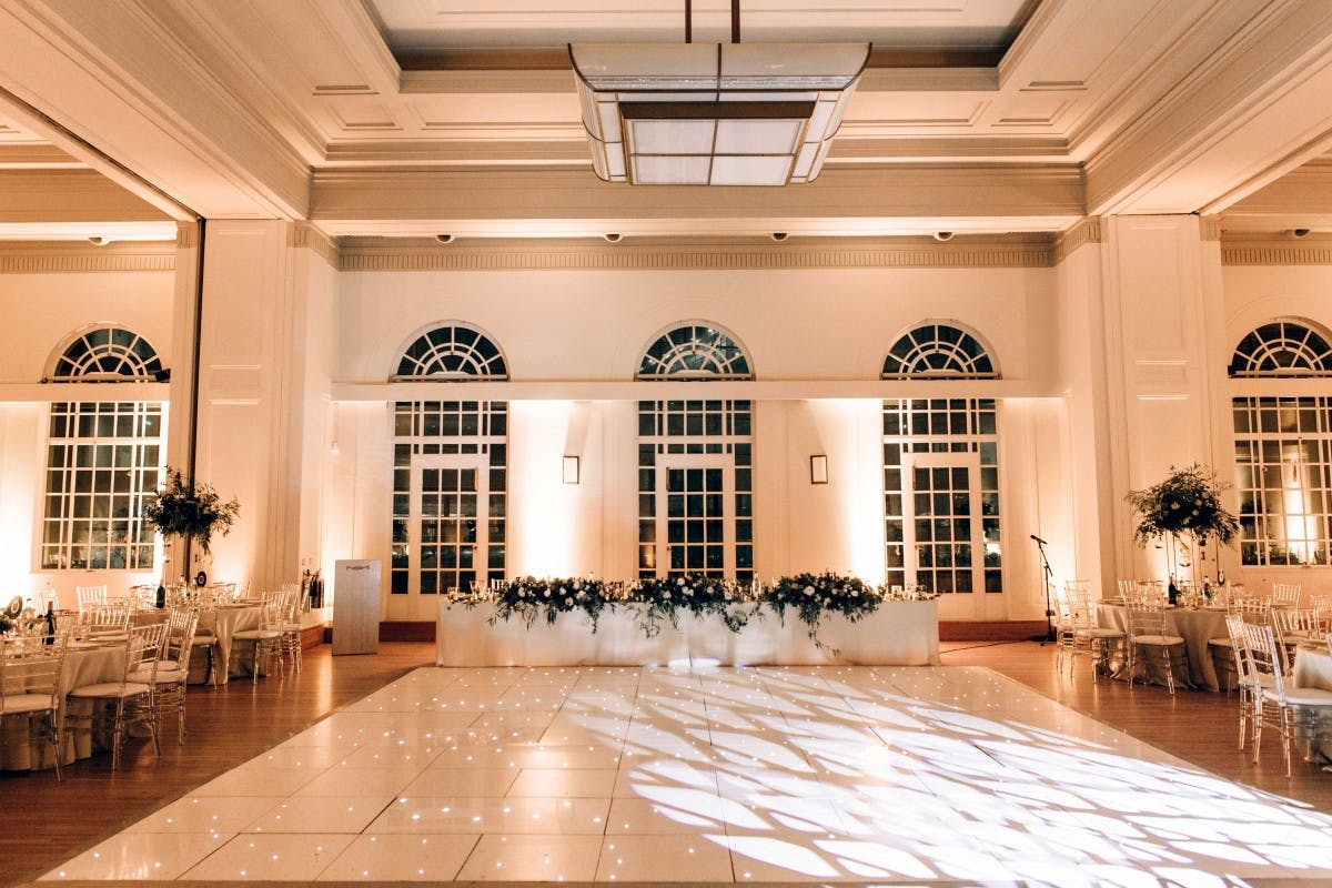 Elegant Hackney Town Hall event space for weddings with sophisticated floral arrangements.