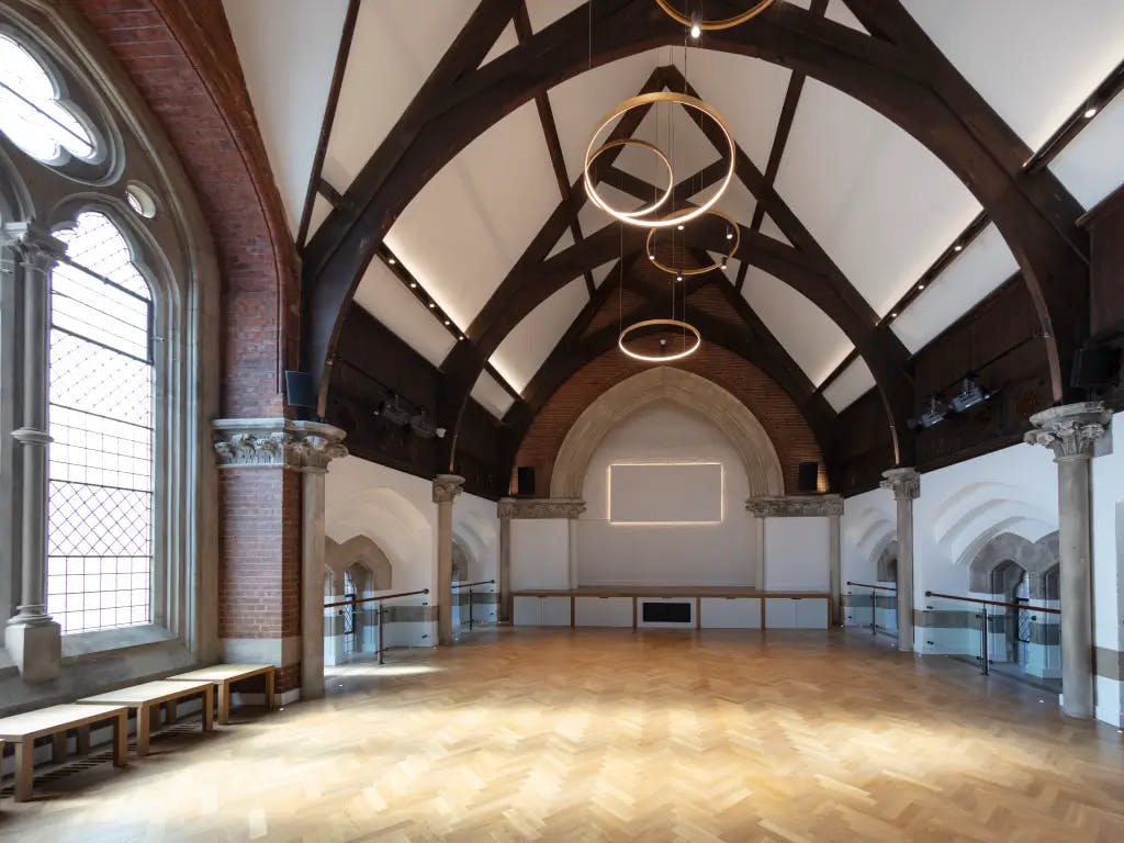 Spacious Upper Hall in Church House, ideal for meetings and conferences with high ceilings.