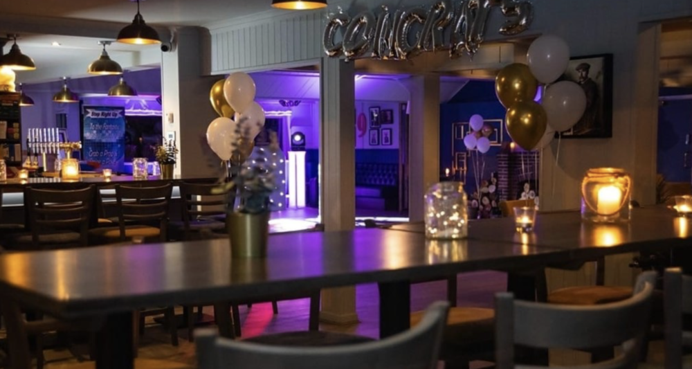 Ambassadors Club at Arkley Golf: elegant event space for celebrations with warm lighting. - Banner