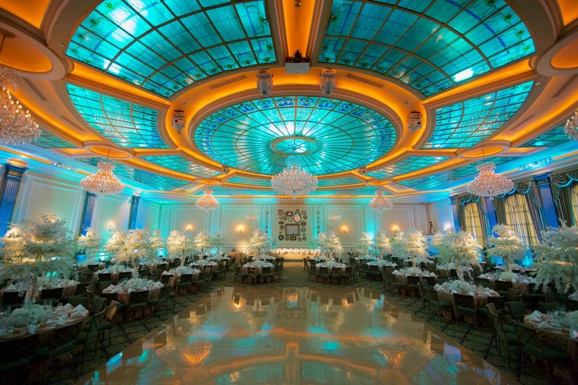Elegant Taglyan Complex foyer with intricate glass ceiling, perfect for upscale events.