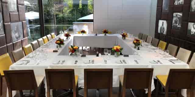 Elegant banquet table in The Club Room, perfect for corporate dinners and private events.
