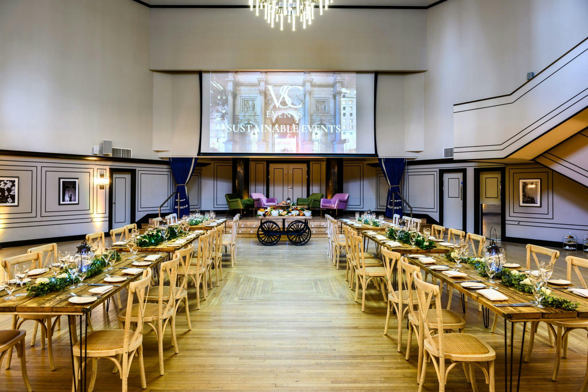 Carisbrooke Hall event space with elegant decor, ideal for corporate gatherings and celebrations.
