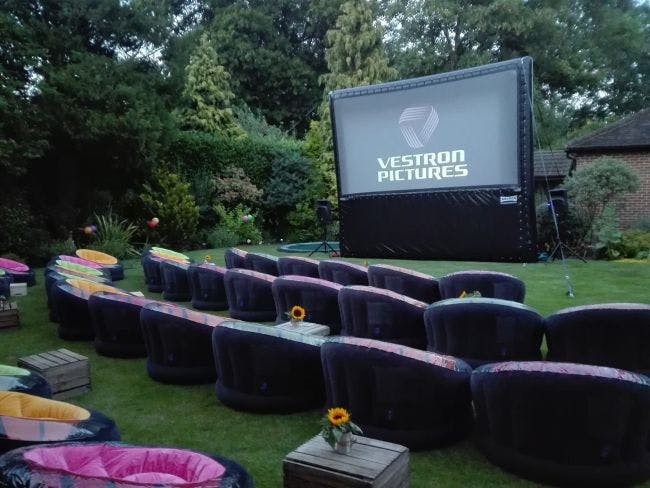 Outdoor cinema with inflatable screen for corporate events in Berkshire.