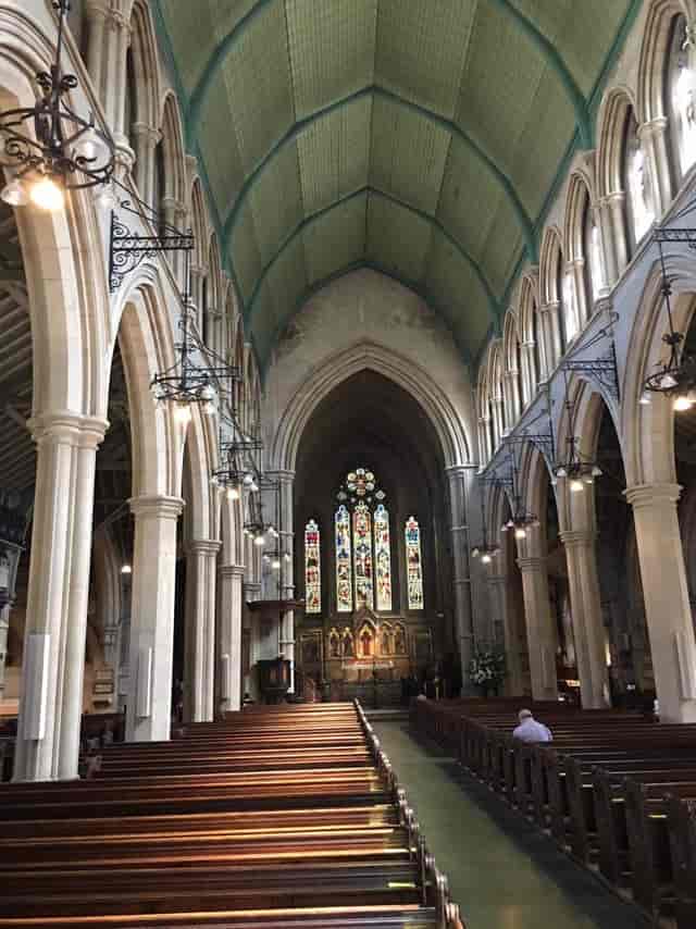 Long Room in St Mary Abbots Church Hall with vaulted ceilings, perfect for weddings and events.