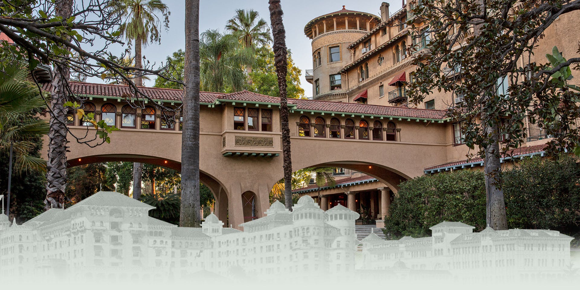 Terrace at Castle Green: elegant venue with palm trees for events and meetings.