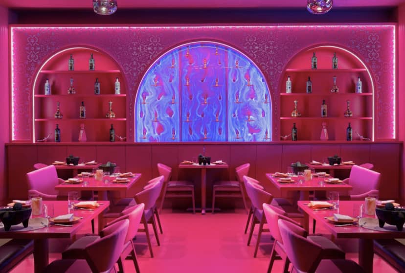 Pink Suprema Room at Rosa Mexicano, vibrant decor for themed dinners and networking events.