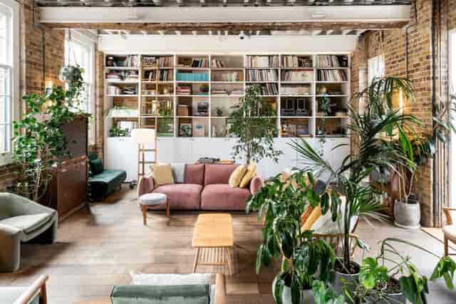 Event space at Paper Mill Studio with cozy seating and greenery for workshops.