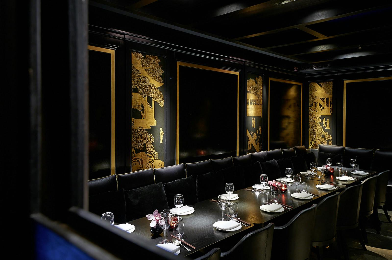 Elegant dining space at Hakkasan Mayfair for corporate events and intimate dinners.